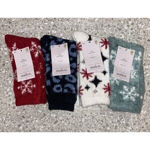 Cozy Crew Socks Winter Leopard Snowflakes 4 Pair Super Soft auden Womens 4-10